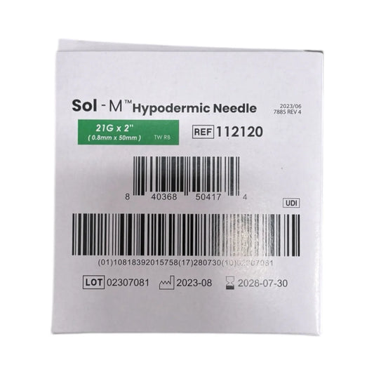 Sol-M Hypodermic Needle, 21G x 2” - Box of 100