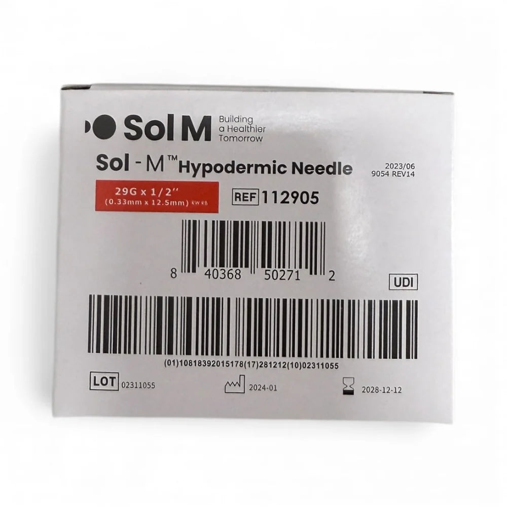 Sol-M Hypodermic Needle, 29G x 0.5” - Box of 100