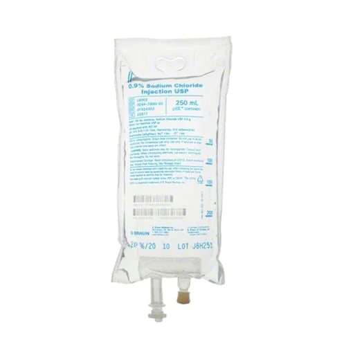 B. Braun 0.9% Sodium Chloride Injection Solution, IV Bag, 250ml - Case of 24