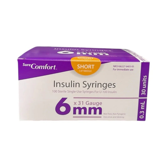 Sure Comfort Insulin Syringe 31g x 6mm, 0.3ml – Box of 100