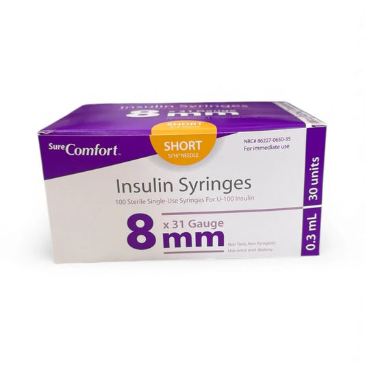 Sure Comfort Insulin Syringe 31g x 8mm, 0.3ml – Box of 100