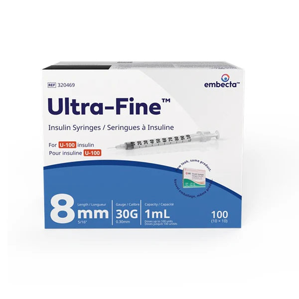 BD (Embecta) Ultra Fine Insulin Syringe 30g x 8mm, 1ml - Box of 100