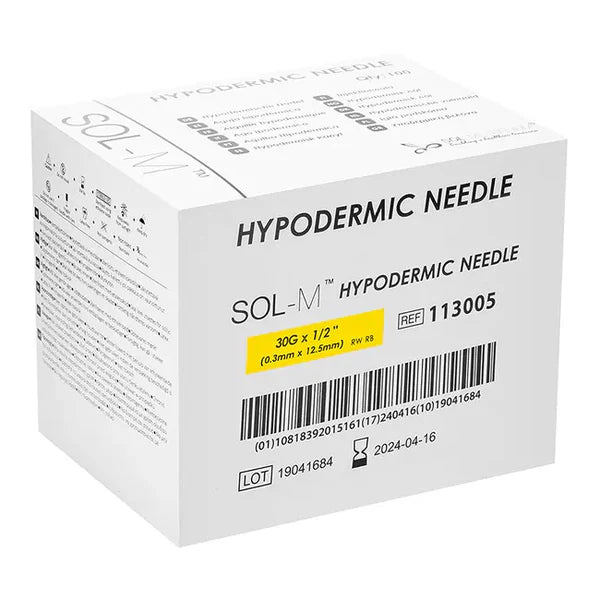 Sol-M Hypodermic Needle, 30G x 0.5” - Box of 100