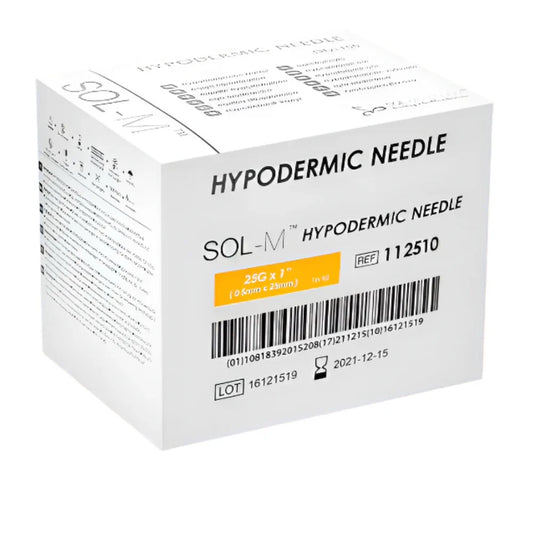Sol-M Hypodermic Needle, 25G x 1” - Box of 100