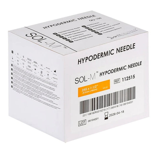 Sol-M Hypodermic Needle, 25G x 1.5” - Box of 100