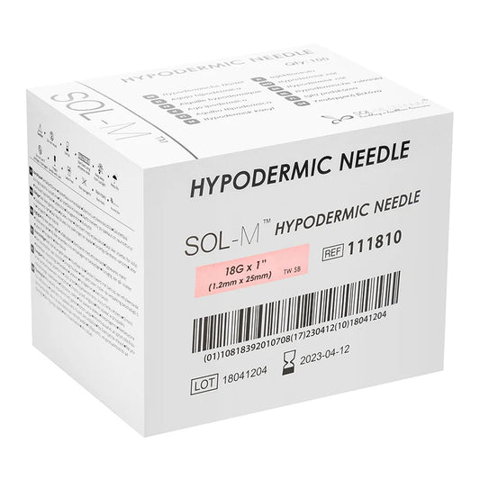 Sol-M Hypodermic Needle, 18G x 1” - Box of 100