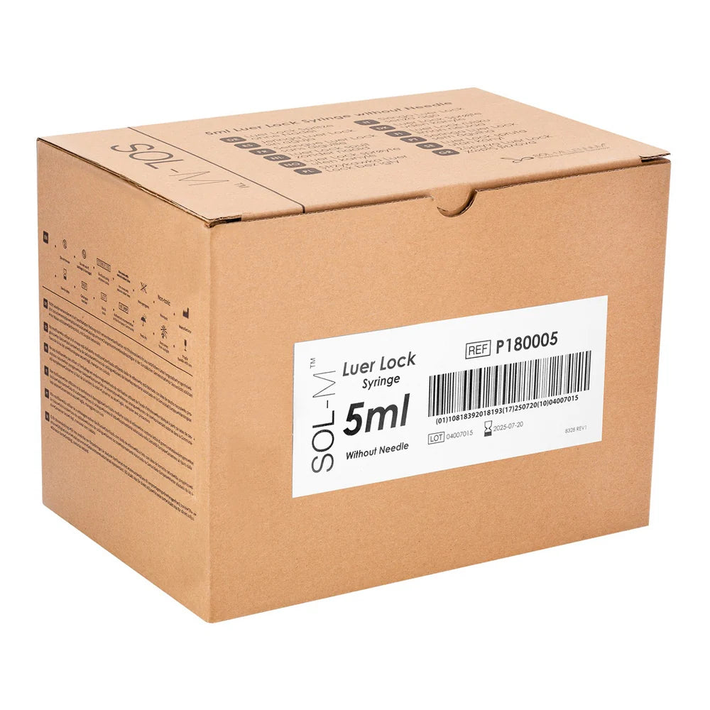 Sol-M Syringe Only Luer Lock, 5ml - Box of 100