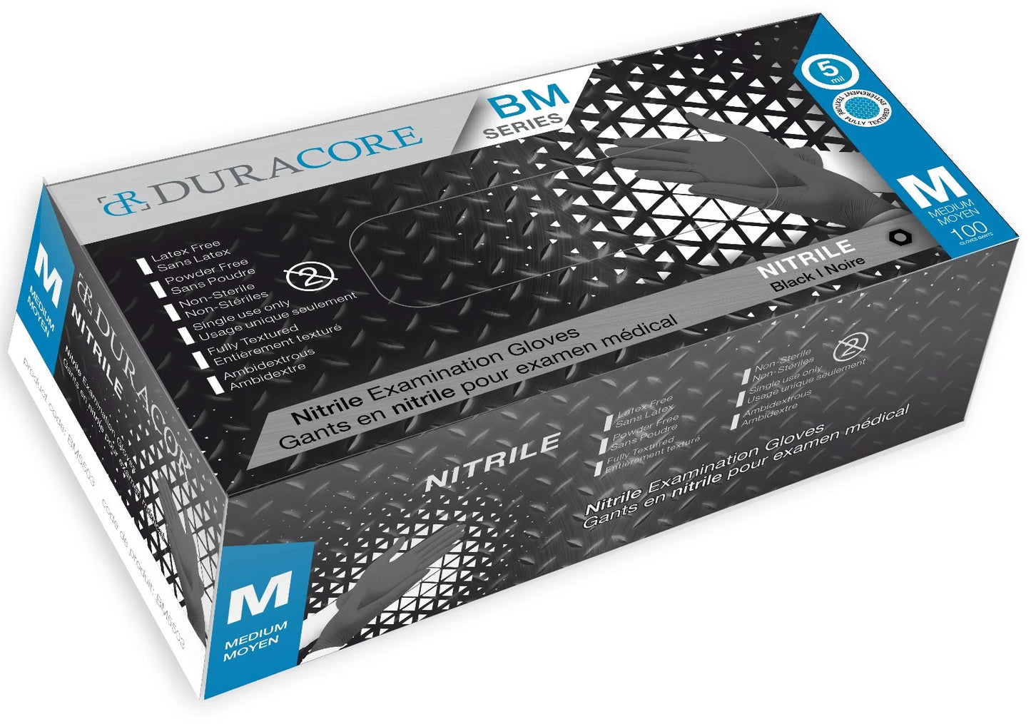 Duracore Black Nitrile Exam Gloves